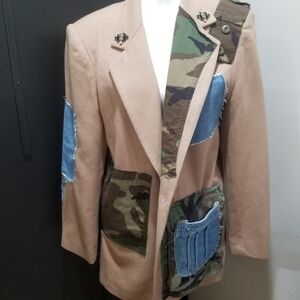 Tan and Camouflage Women's Custom Blazer Jacket
